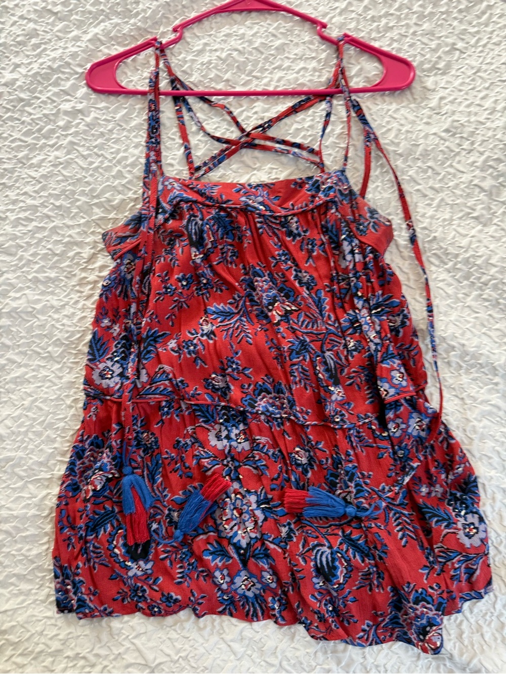 Loft Red and Blue Floral Tank Top